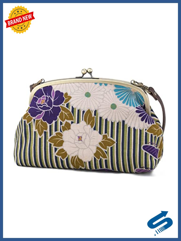 Vintage Kiss Lock Crossbody Bag - 2-Way Handbag Clutch Evening Shoulder Bag